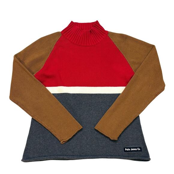 Vtg Polo Jeans Co Ralph Lauren Sweater Womens Large Color Block High Neck Y2K - Picture 1 of 9